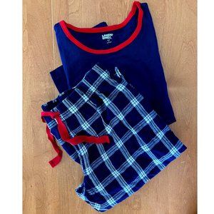 Lands End Knit / Flannel Pajama Set, Women's PS, Blue, New Without Tags